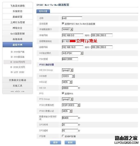 飞星鱼VE1220和华为AR1220-s建立IPSEC VPN配置教程_www.iluyouqi.com